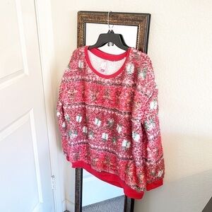 NOBO No Boundaries Christmas reindeer/gift print fleece pullover sweater